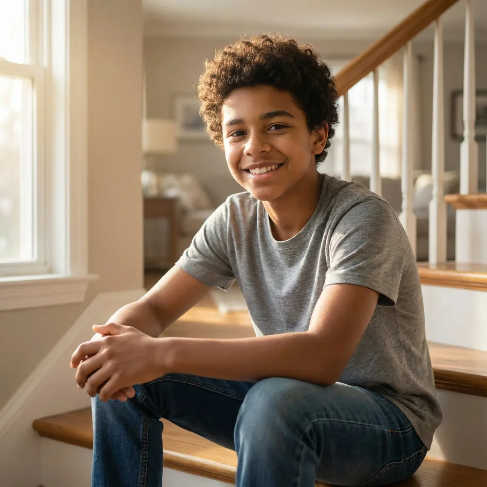 Boy on Stairs, Relaxed Pose
