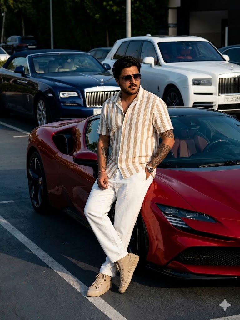 A cinematic, high-fashion lifestyle photograph of a stylish